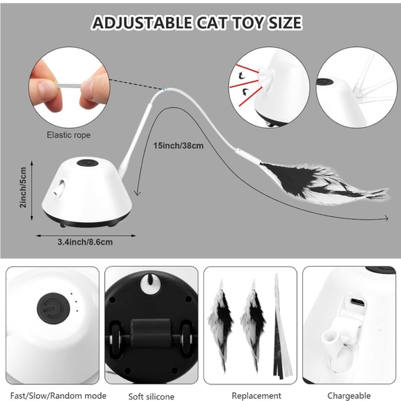 Interactive Automated Toy w Light💡&Feathers🪶Self Rotating Auto Moving Cat🐈Toy - Picture 9 of 11